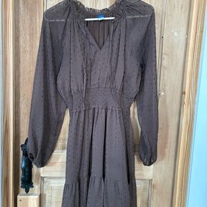 Old Navy Shimmer Brown Ruffled Long Sleeve Dress